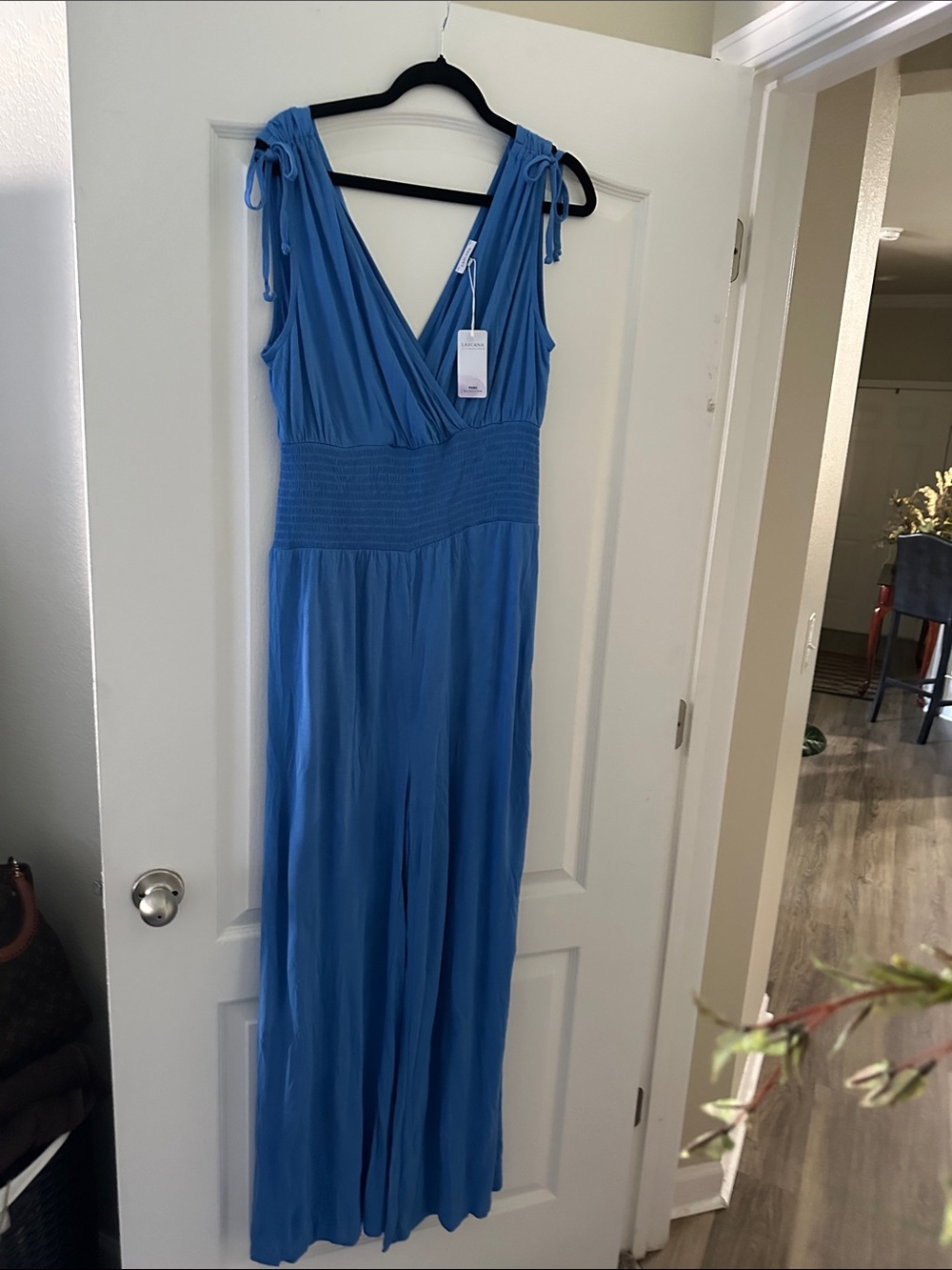 Sleeveless Blue V-Neck Jumpsuit with Smocked Waist